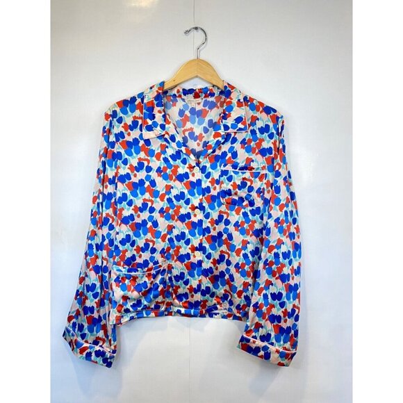 Anthropologie Morgan Lane Size Large Button Front Silk Pajama Top Multicolor - Picture 2 of 7